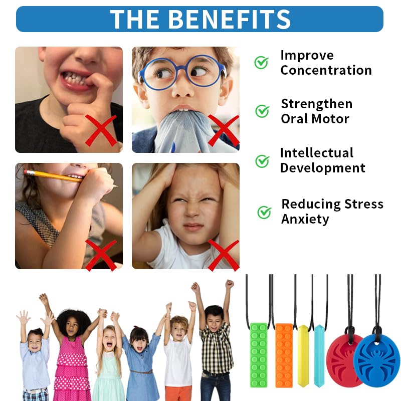 SOSKYGELO Chew Necklaces for Sensory Kids, 6 Pack Chewy Necklace Sensory for Autism, ADHD, SPD, Silicone Oral Chew Toys Teething Necklace for Boys Girls Reduce Anxiety Fidget - Image 3