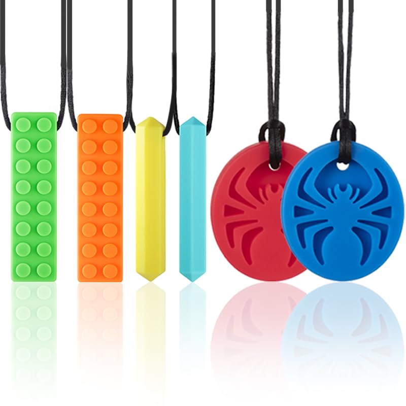 SOSKYGELO Chew Necklaces for Sensory Kids, 6 Pack Chewy Necklace Sensory for Autism, ADHD, SPD, Silicone Oral Chew Toys Teething Necklace for Boys Girls Reduce Anxiety Fidget - Image 1