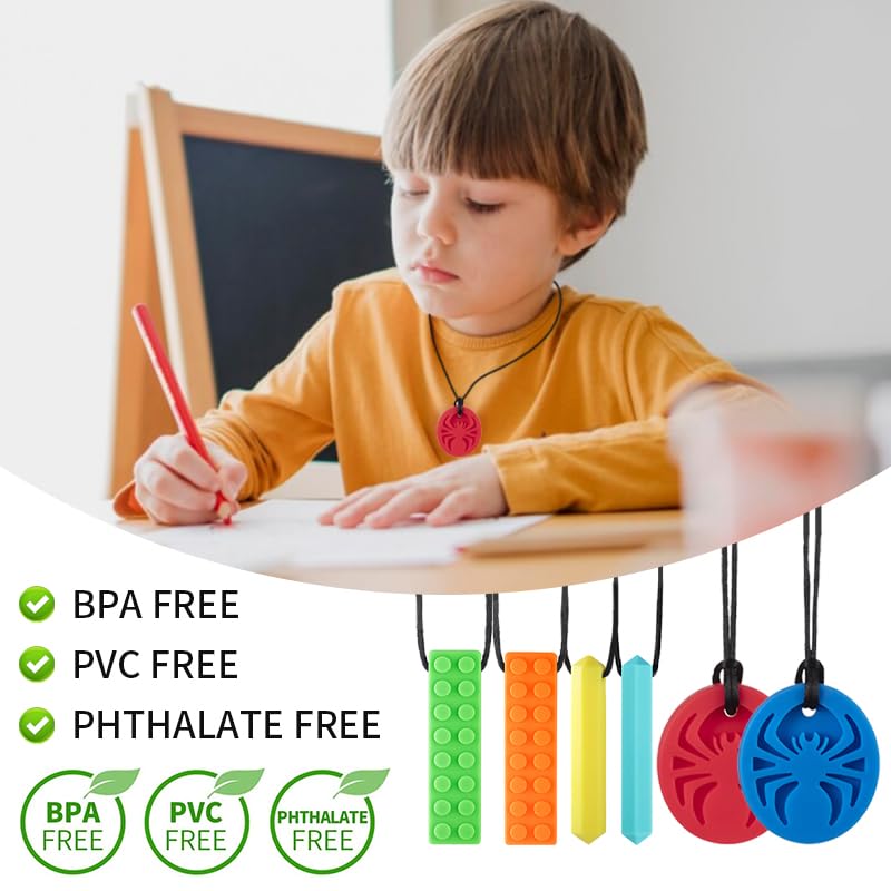 SOSKYGELO Chew Necklaces for Sensory Kids, 6 Pack Chewy Necklace Sensory for Autism, ADHD, SPD, Silicone Oral Chew Toys Teething Necklace for Boys Girls Reduce Anxiety Fidget - Image 2
