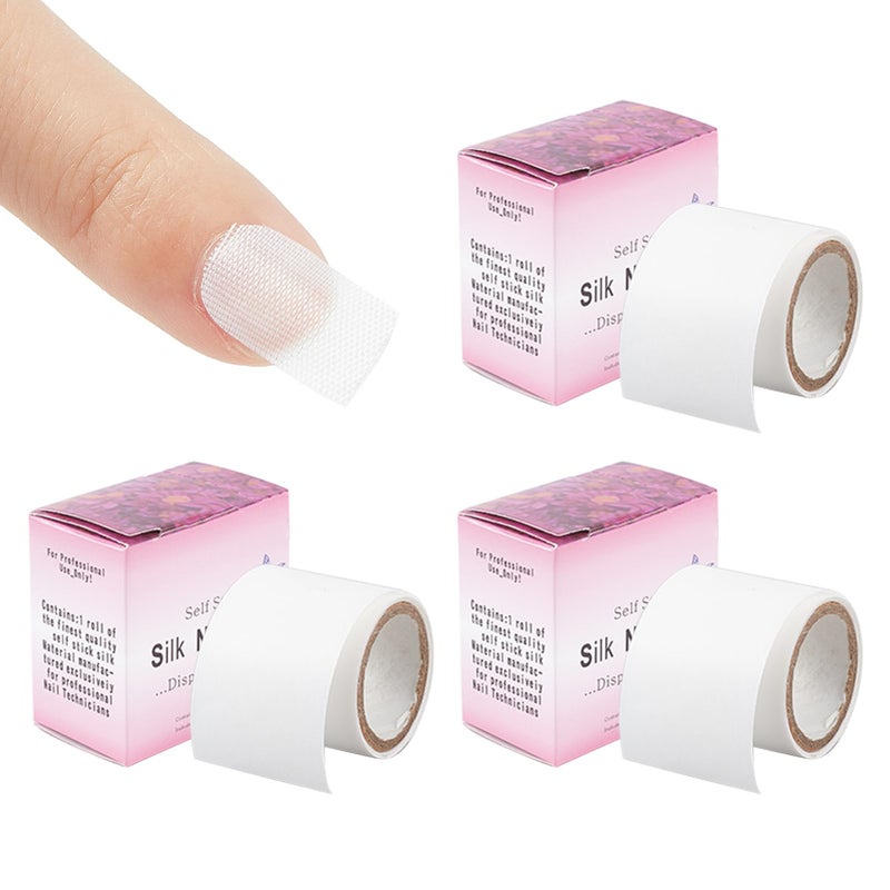 NICENEEDED 3 Rolls Self Adhesive Silk Nail Wrap Set, Easy Trimerable Nail Tips Repair Bandage Tape, Nail Art Extension Fiberglass Stickers Nail Protector Tools for Nail Design - Image 1