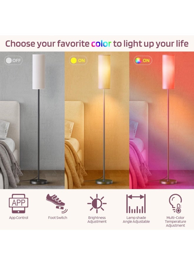 آي كي مصباح أرضي ذكي RGB بارتفاع 175 سم مع التحكم عبر التطبيق والبلوتوث، 16 مليون لون، ضبط السطوع ودرجة الحرارة، مفتاح قدم، مظلة كتان، مناسب لجميع أفراد الأسرة - Image 5