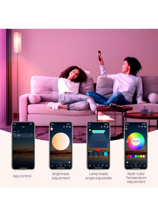 آي كي مصباح أرضي ذكي RGB بارتفاع 175 سم مع التحكم عبر التطبيق والبلوتوث، 16 مليون لون، ضبط السطوع ودرجة الحرارة، مفتاح قدم، مظلة كتان، مناسب لجميع أفراد الأسرة - Image 3