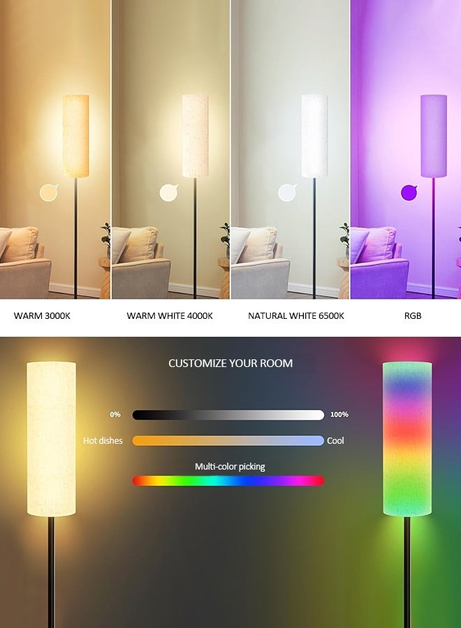 آي كي مصباح أرضي ذكي RGB بارتفاع 175 سم مع التحكم عبر التطبيق والبلوتوث، 16 مليون لون، ضبط السطوع ودرجة الحرارة، مفتاح قدم، مظلة كتان، مناسب لجميع أفراد الأسرة - Image 2