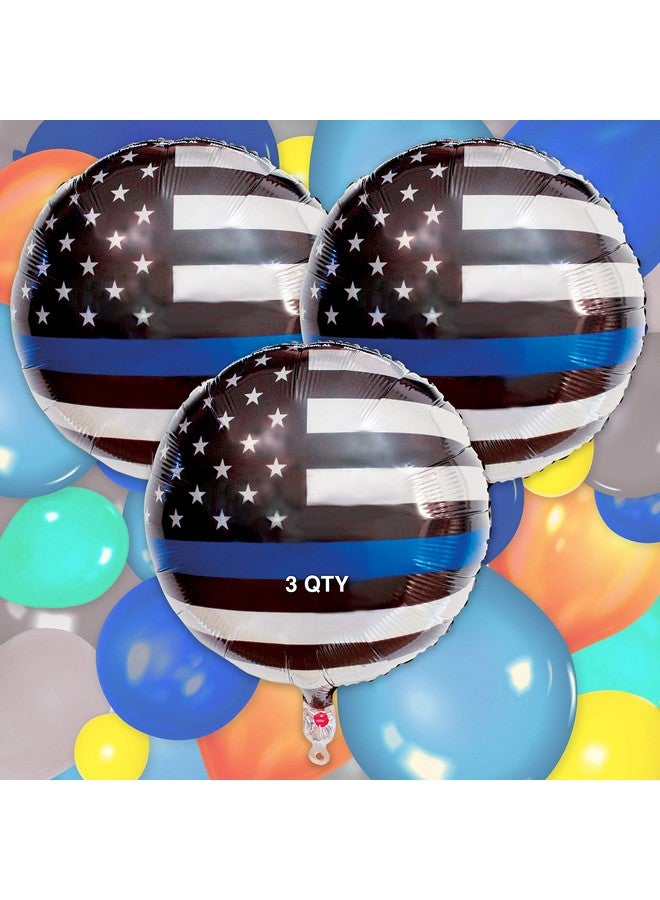 Havercamp’s Police-Thin Blue Line Balloons (3 Pcs.)! 18” Round Mylar Balloons. - Image 2