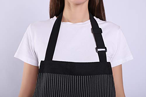 ALIPOBO Aprons for Women and Men, Kitchen Chef Apron with 2 Pockets and 40" Long Ties, Adjustable Bib Apron for Cooking, Serving - 32" x 28" - Black/White Pinstripe - 1 Pcs - Image 4