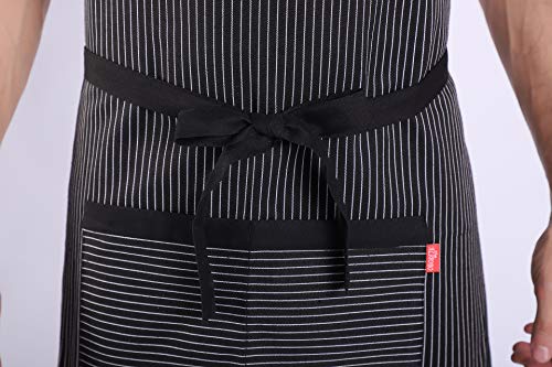 ALIPOBO Aprons for Women and Men, Kitchen Chef Apron with 2 Pockets and 40" Long Ties, Adjustable Bib Apron for Cooking, Serving - 32" x 28" - Black/White Pinstripe - 1 Pcs - Image 5
