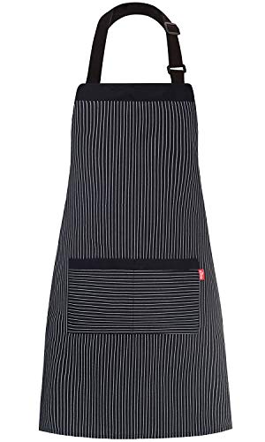 ALIPOBO Aprons for Women and Men, Kitchen Chef Apron with 2 Pockets and 40" Long Ties, Adjustable Bib Apron for Cooking, Serving - 32" x 28" - Black/White Pinstripe - 1 Pcs - Image 1