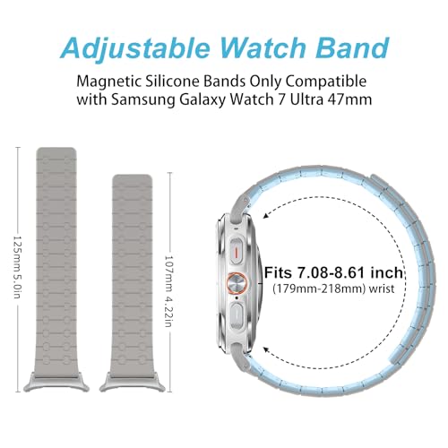 Amizee No Gap Band Compatible with Samsung Galaxy Watch Ultra (2025/2024) Band 47mm, 22mm Magnetic Sport Silicone Strap for Women Men, Khaki/L-Blue - Image 5