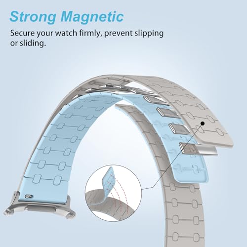 Amizee No Gap Band Compatible with Samsung Galaxy Watch Ultra (2025/2024) Band 47mm, 22mm Magnetic Sport Silicone Strap for Women Men, Khaki/L-Blue - Image 4