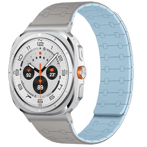 Amizee No Gap Band Compatible with Samsung Galaxy Watch Ultra (2025/2024) Band 47mm, 22mm Magnetic Sport Silicone Strap for Women Men, Khaki/L-Blue - Image 1