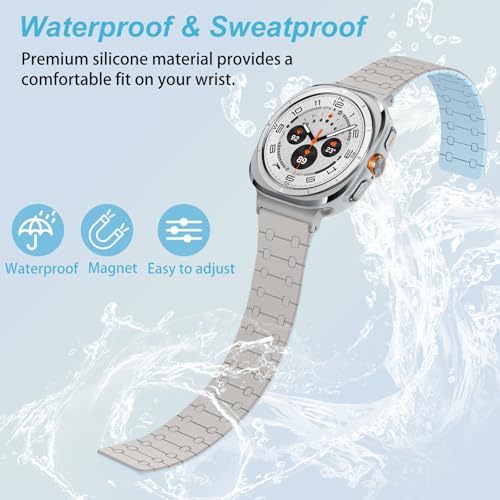 Amizee No Gap Band Compatible with Samsung Galaxy Watch Ultra (2025/2024) Band 47mm, 22mm Magnetic Sport Silicone Strap for Women Men, Khaki/L-Blue - Image 3