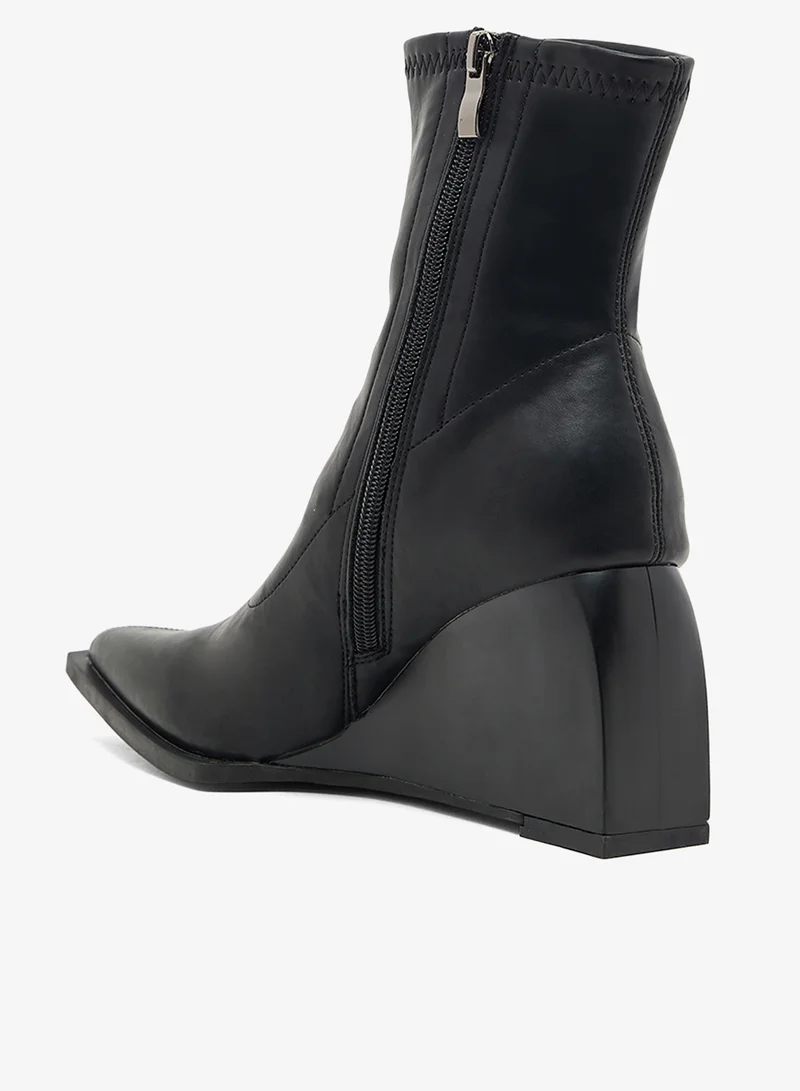 Ella Black Pointed Toe Ankle Wedge Boots for Women | Best Price UAE