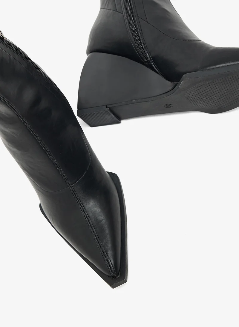 Ella Black Pointed Toe Ankle Wedge Boots for Women | Best Price UAE