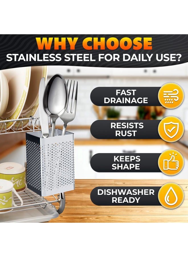 VIKROM Kitchen Utensil Chopsticks Perforated Holder with Hooks - Stainless Steel - Dishwasher Safe - Small Square Caddy 2.5" X 3.9" X 2.5" - Image 3