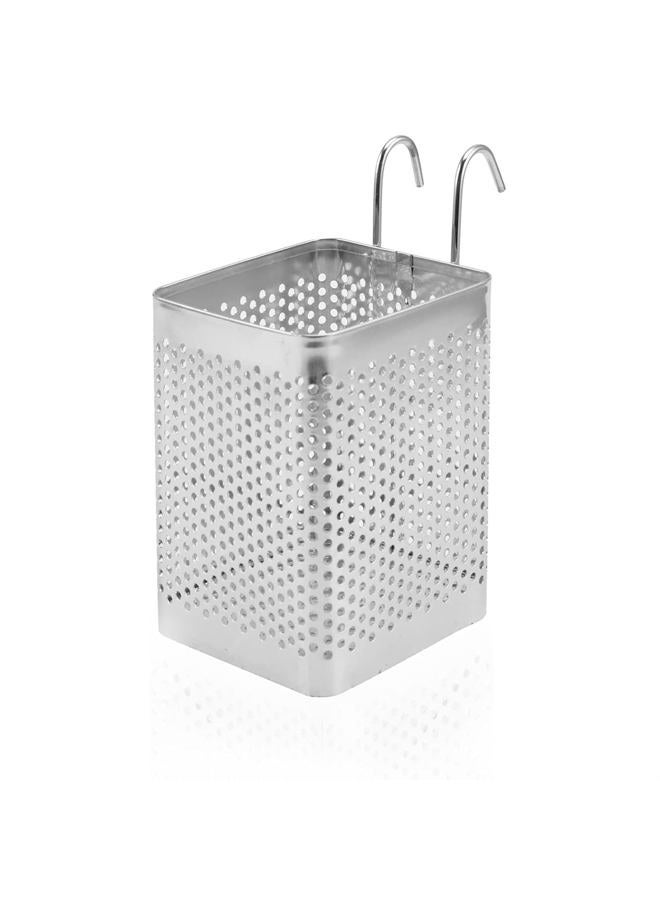 VIKROM Kitchen Utensil Chopsticks Perforated Holder with Hooks - Stainless Steel - Dishwasher Safe - Small Square Caddy 2.5" X 3.9" X 2.5" - Image 1