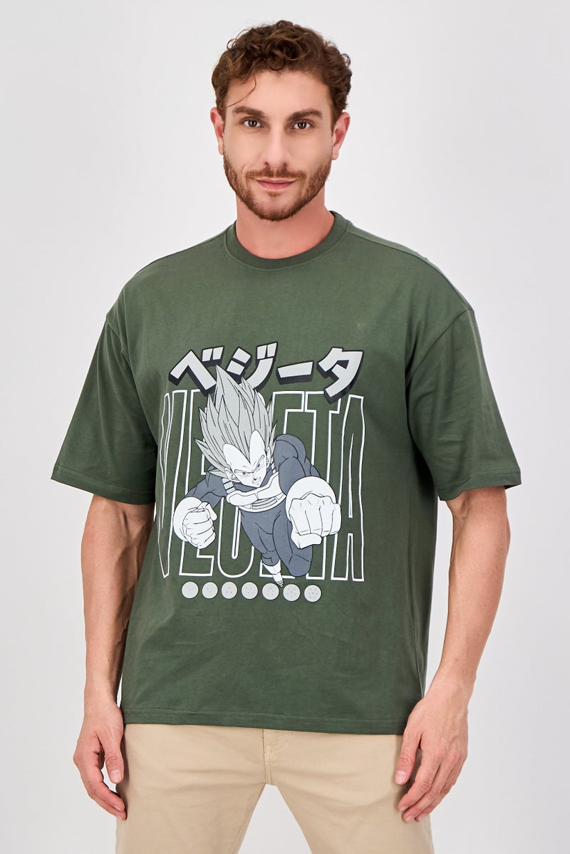 Dragon Ball Z تي شيرت رجالي بأكمام قصيرة وياقة دائرية بطباعة جرافيك، أخضر - Image 1