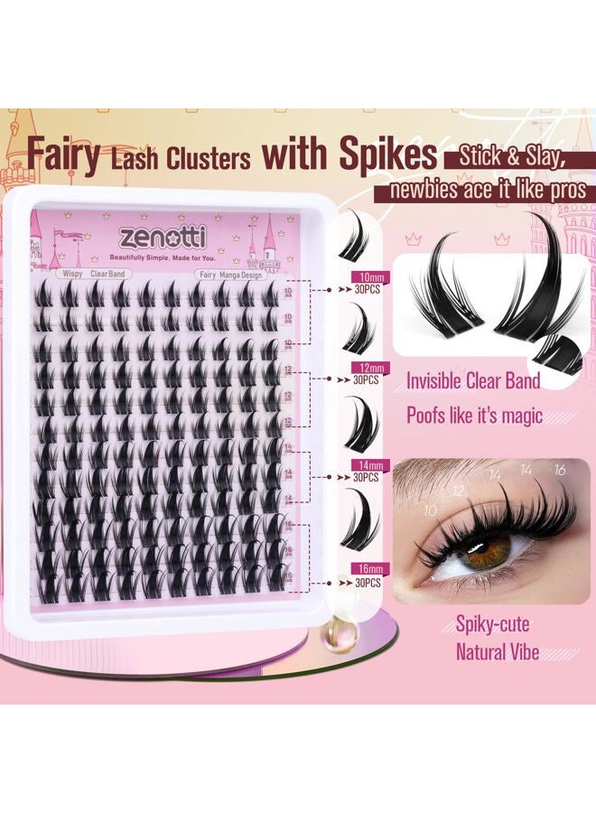 zenotti Manga Lash Clusters with Spikes Anime Lashes Cluster Natural Cluster Eyelash Extensions Wispy Spiky Fairy Individual Lashes Invisible Clear Band DIY Lash Extensions 10-16MM 120PCS by zenotti - Image 3