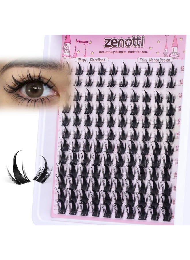 zenotti Manga Lash Clusters with Spikes Anime Lashes Cluster Natural Cluster Eyelash Extensions Wispy Spiky Fairy Individual Lashes Invisible Clear Band DIY Lash Extensions 10-16MM 120PCS by zenotti - Image 1