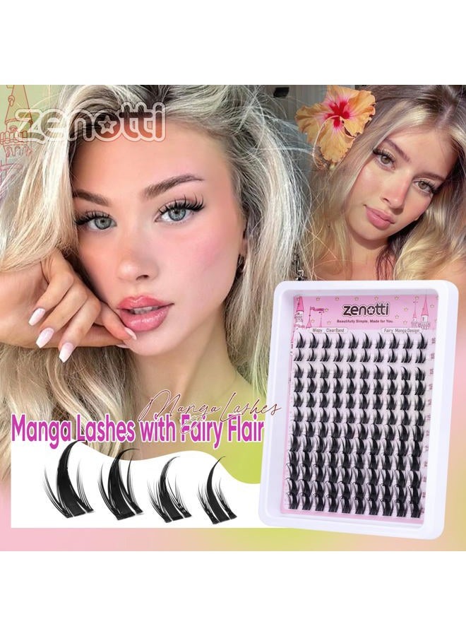 zenotti Manga Lash Clusters with Spikes Anime Lashes Cluster Natural Cluster Eyelash Extensions Wispy Spiky Fairy Individual Lashes Invisible Clear Band DIY Lash Extensions 10-16MM 120PCS by zenotti - Image 2