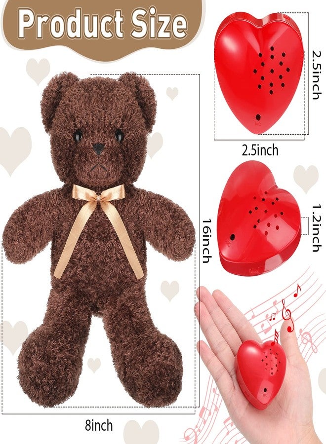 Hungdao Bear Stuffed Animal with Voice Recorder Set, 60 Seconds Heart Shaped Voice Sound Recorder Module 16 Inch Soft Plush Bear with Zipper for Boy Girl Valentines (Dark Brown) - Image 2