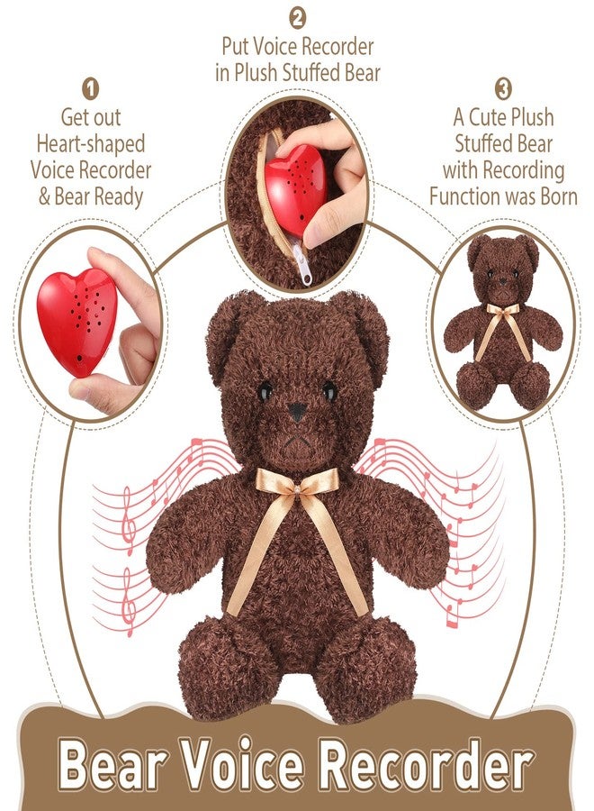 Hungdao Bear Stuffed Animal with Voice Recorder Set, 60 Seconds Heart Shaped Voice Sound Recorder Module 16 Inch Soft Plush Bear with Zipper for Boy Girl Valentines (Dark Brown) - Image 3