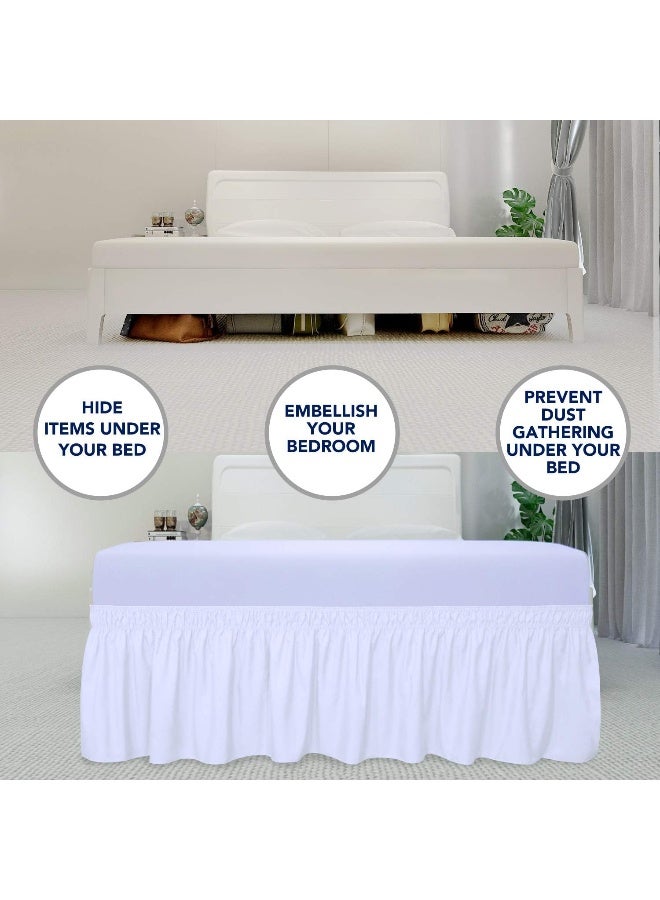 PureFit Wrap Around Ruffled Bed Skirt with Adjustable Elastic Belt - 18 Inch Drop Easy to Put On, Wrinkle Free Bedskirt Dust Ruffles, Bed Frame Cover for Twin,Twin XL and Full Size Beds, White - Image 3