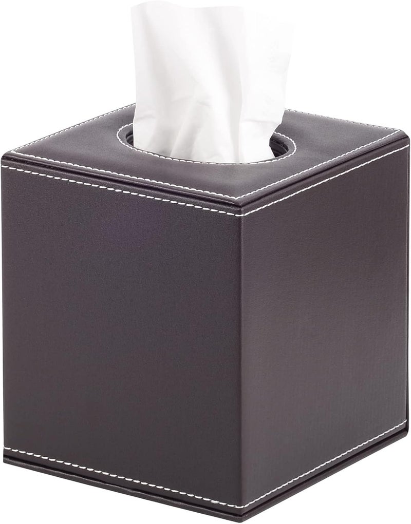 RHCSZ Stylish PU Leather Tissue Box Holder, Square Napkin Holder Pumping Paper Case Dispenser, Facial Tissue Holder with Magnetic Bottom for Home Office (Brown) - Image 1