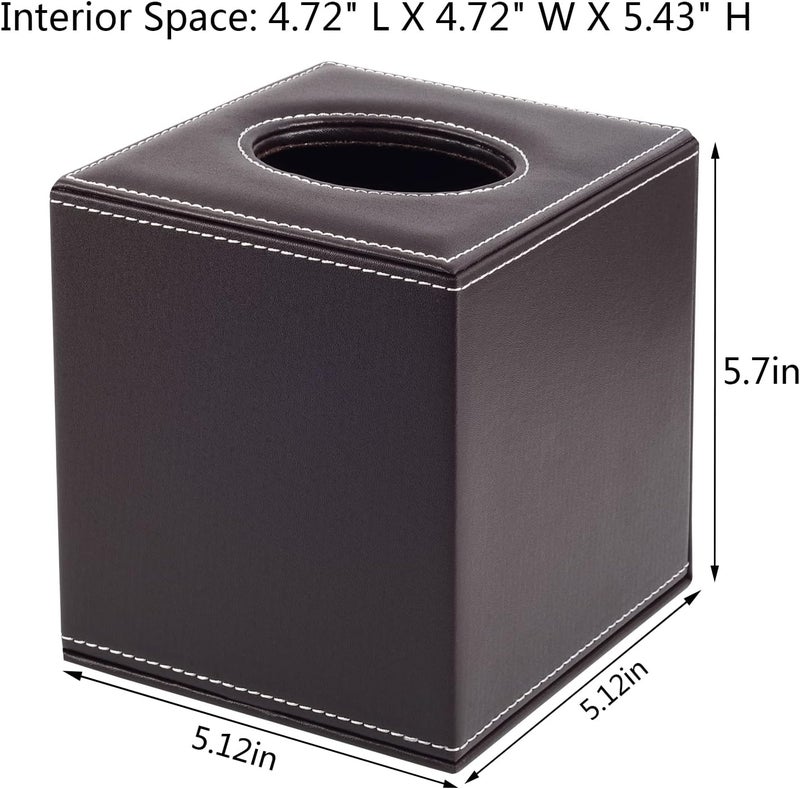 RHCSZ Stylish PU Leather Tissue Box Holder, Square Napkin Holder Pumping Paper Case Dispenser, Facial Tissue Holder with Magnetic Bottom for Home Office (Brown) - Image 3