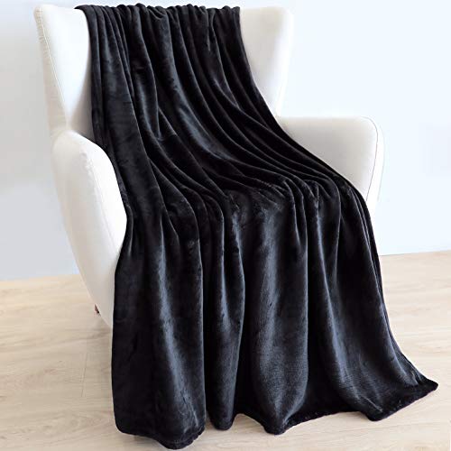 TASTHROW Large Flannel Fleece Throw Blanket, 50×70 Inch - Cozy Lightweight Thick Blanket - All Seasons Suitable for Women, Men and Kids (Black) - Image 3
