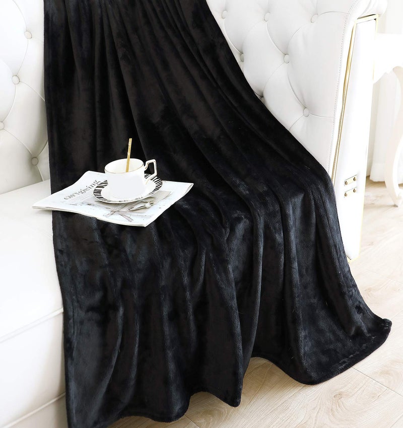 TASTHROW Large Flannel Fleece Throw Blanket, 50×70 Inch - Cozy Lightweight Thick Blanket - All Seasons Suitable for Women, Men and Kids (Black) - Image 2
