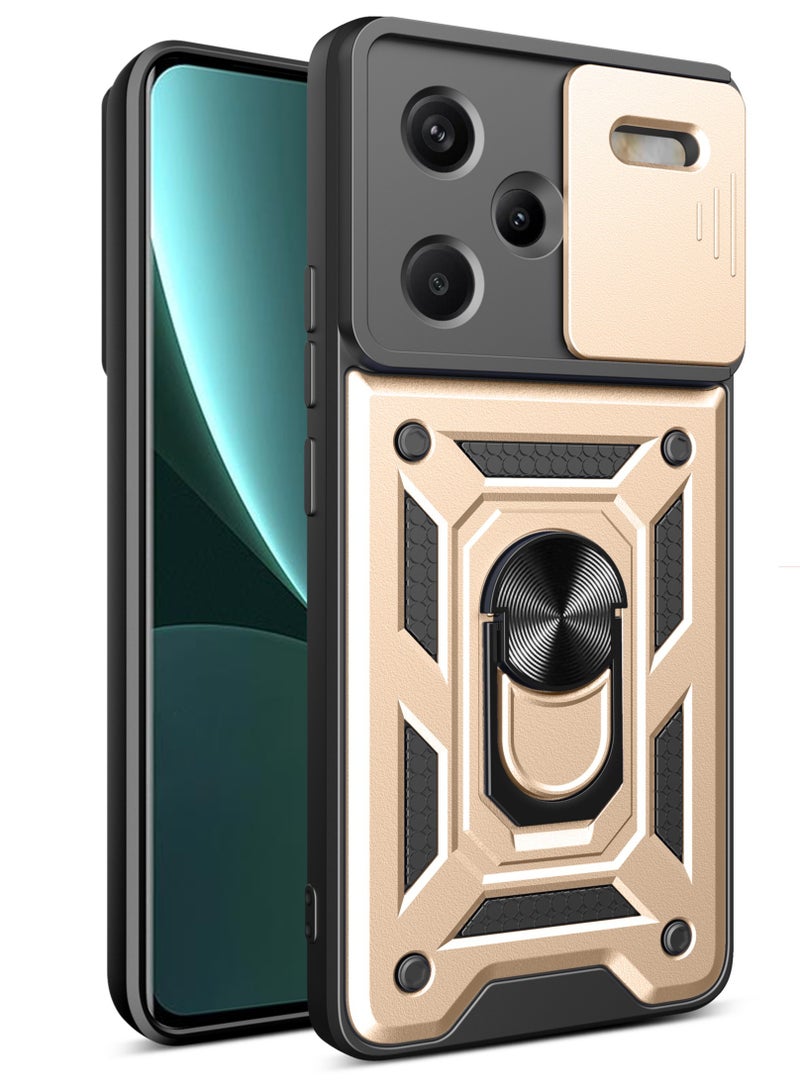جراب حمايه ويندو مقاوم للصدمات وحمايه للكاميرا مزود بدبله معدنيه متوافق مع Redmi Note 13 Pro Plus  5G (جولد)