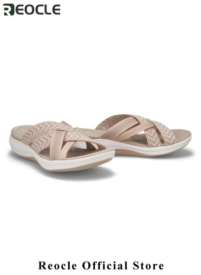 REOCLE Women's Sandals Round Headed Slippers Open Toe Sandals Comfortable Shoes Casual Flat Slippers Lightweight Slip On Thick Cushion Slippers - Image 5