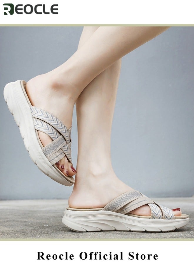 REOCLE Women's Sandals Round Headed Slippers Open Toe Sandals Comfortable Shoes Casual Flat Slippers Lightweight Slip On Thick Cushion Slippers - Image 3