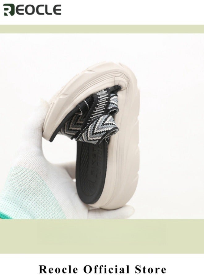 REOCLE Women's Sandals Round Headed Slippers Open Toe Sandals Comfortable Shoes Casual Flat Slippers Lightweight Slip On Thick Cushion Slippers - Image 4