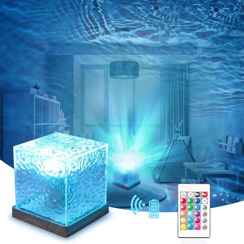 CPENSUS Abs Northern Lights Ocean Wave Projector Light, 16 Colors Gradual Rotating Flame Water Lamp, Wave Night Light with Remote Control for Office Bar (Ocean Wave), Incandescent, Clear - Image 1