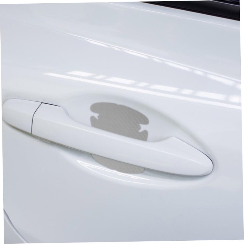 Silver Carbon Fiber Car Door Handle Protectors Scratch Resistant Stickers Easy Apply - Image 5