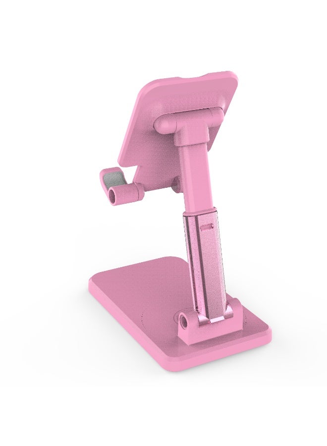 porodo Desktop Phone & Tablet Stand with Adjustable Telescopic Rod/ Rotating Desktop Phone Holder/ Horizontal & Vertical Tablet Stand/ Adjustable & Foldable Stand with Anti-Slip Base - Pink - Image 4
