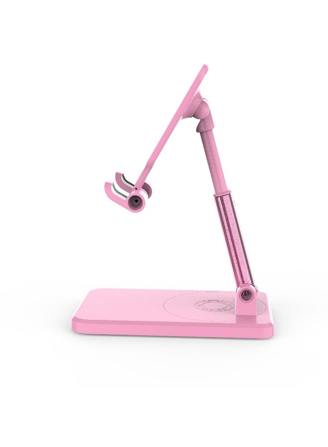 porodo Desktop Phone & Tablet Stand with Adjustable Telescopic Rod/ Rotating Desktop Phone Holder/ Horizontal & Vertical Tablet Stand/ Adjustable & Foldable Stand with Anti-Slip Base - Pink - Image 3