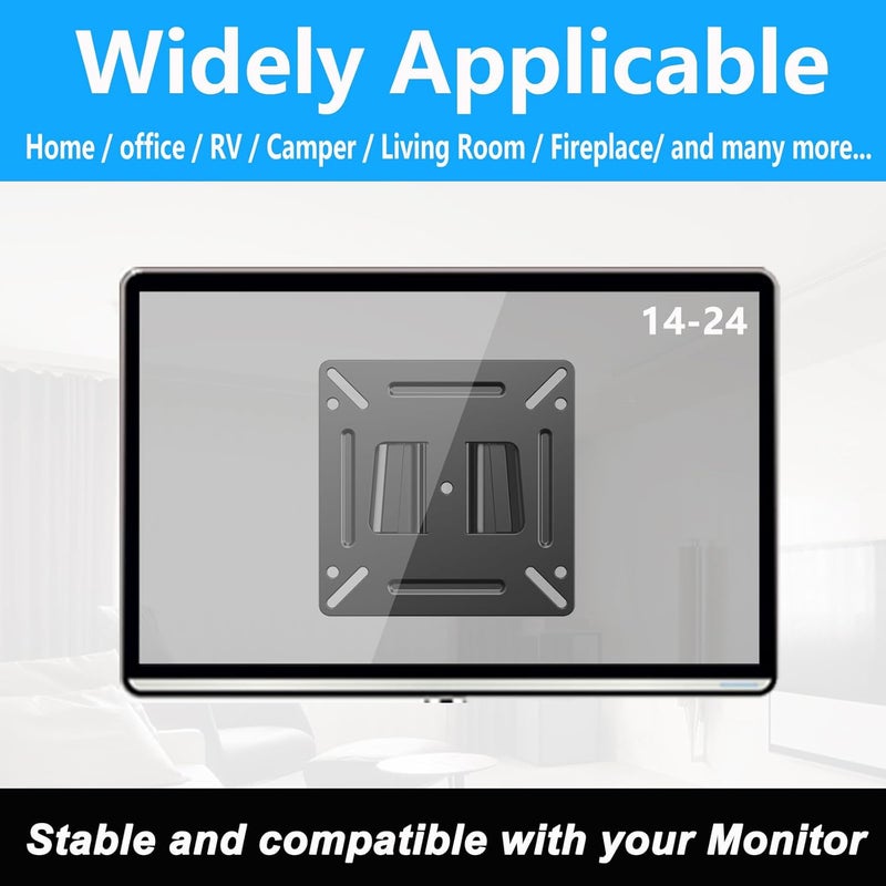 TETVIK Monitor Wall Mount Most 14-24“ TVs Computer Universal Low Profile RV TV Wall Mount VESA Up to 100x100mm Max Weight 30lbs Fits 15 19 20 22 23 Inch Camper Small Monitor Mount Bracket - Image 4