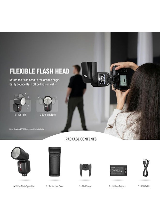 Neewer - NEEWER Z2PRO-C 2.4G TTL Round Head Flash Speedlite Compatible with Canon, Wireless Compatible with Godox, Upgraded UI, 76Ws 1/8000s HSS, TTL/M TCM Switch, 7.2V/3000mAh Battery, 600 Full Power Flash - Image 1