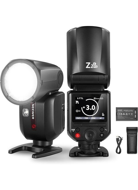 NEEWER Z2PRO-C 2.4G TTL Round Head Flash Speedlite Compatible with Canon, Wireless Compatible with Godox, Upgraded UI, 76Ws 1/8000s HSS, TTL/M TCM Switch, 7.2V/3000mAh Battery, 600 Full Power Flash
