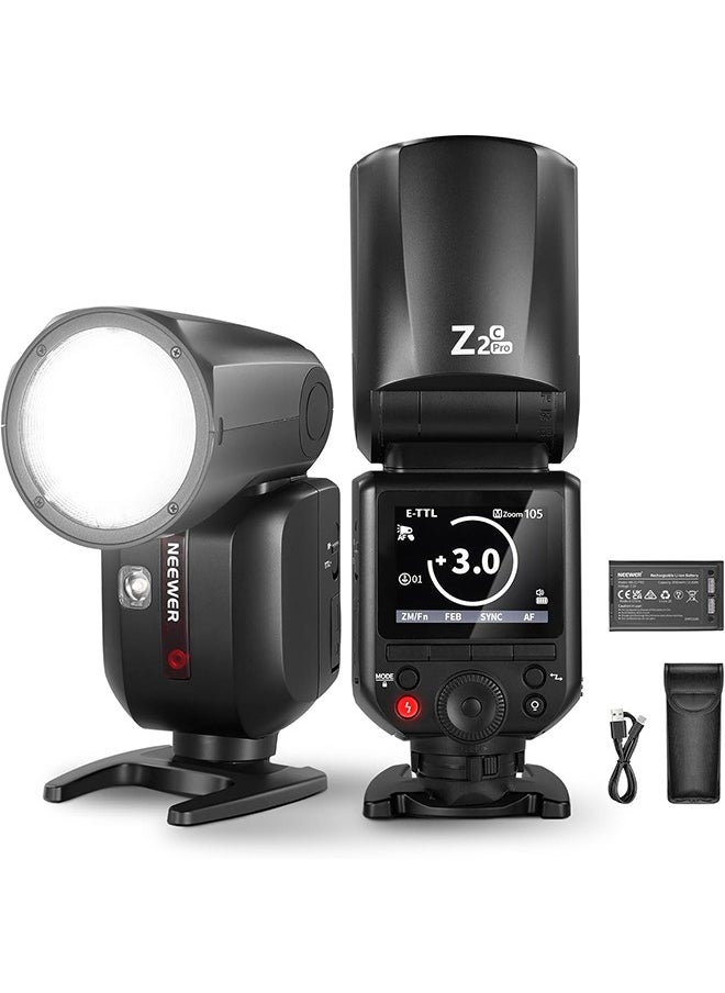 Neewer NEEWER Z2PRO-C 2.4G TTL Round Head Flash Speedlite Compatible with Canon, Wireless Compatible with Godox, Upgraded UI, 76Ws 1/8000s HSS, TTL/M TCM Switch, 7.2V/3000mAh Battery, 600 Full Power Flash  - Image 1
