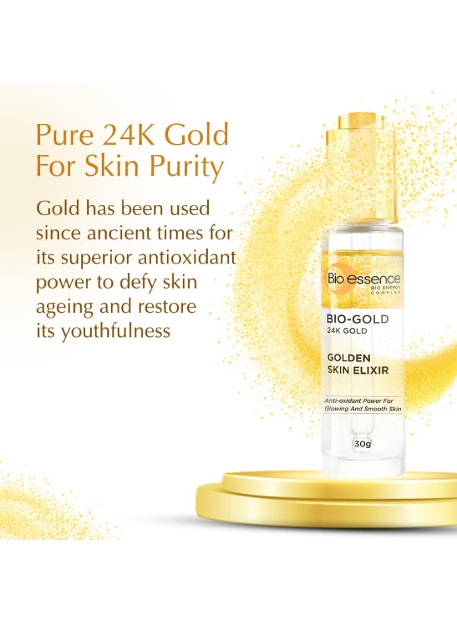 Bio Essence 24K Gold Skin Elixir, Vitamin C Face Serum, Moroccan Argan Oil, Hyaluronic Acid, Niacinamide, Dark Spots Correcting Serum For Face, Ideal for All Skin Types, 30g - Image 5