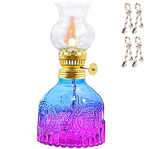 Igtazy Vintage Oil Lamp for Indoor Use,Gradient Color Glass Kerosene Lamp with 4 Wicks,Rustic Hurricane Lantern for Home Emergency,Farmhouse Decor (Purple) - Image 1