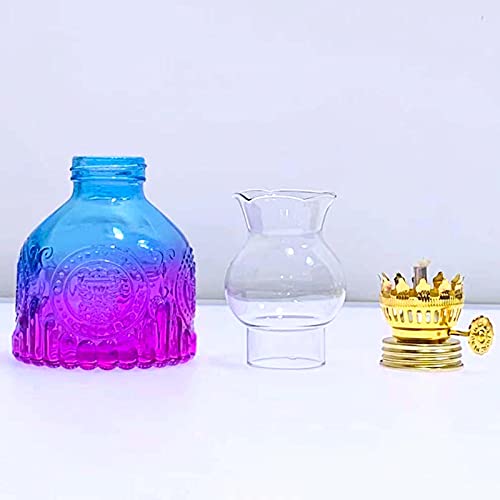 Igtazy Vintage Oil Lamp for Indoor Use,Gradient Color Glass Kerosene Lamp with 4 Wicks,Rustic Hurricane Lantern for Home Emergency,Farmhouse Decor (Purple) - Image 5