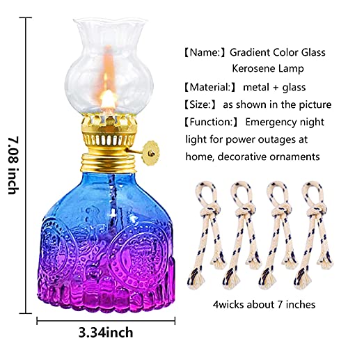 Igtazy Vintage Oil Lamp for Indoor Use,Gradient Color Glass Kerosene Lamp with 4 Wicks,Rustic Hurricane Lantern for Home Emergency,Farmhouse Decor (Purple) - Image 2