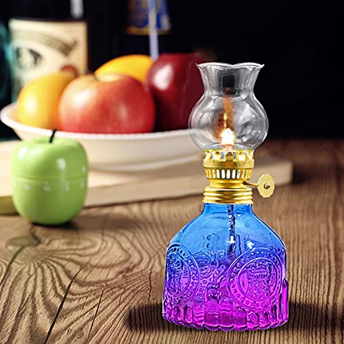 Igtazy Vintage Oil Lamp for Indoor Use,Gradient Color Glass Kerosene Lamp with 4 Wicks,Rustic Hurricane Lantern for Home Emergency,Farmhouse Decor (Purple) - Image 3