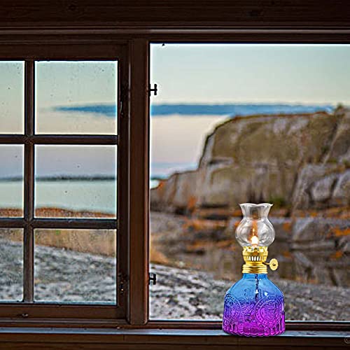 Igtazy Vintage Oil Lamp for Indoor Use,Gradient Color Glass Kerosene Lamp with 4 Wicks,Rustic Hurricane Lantern for Home Emergency,Farmhouse Decor (Purple) - Image 4
