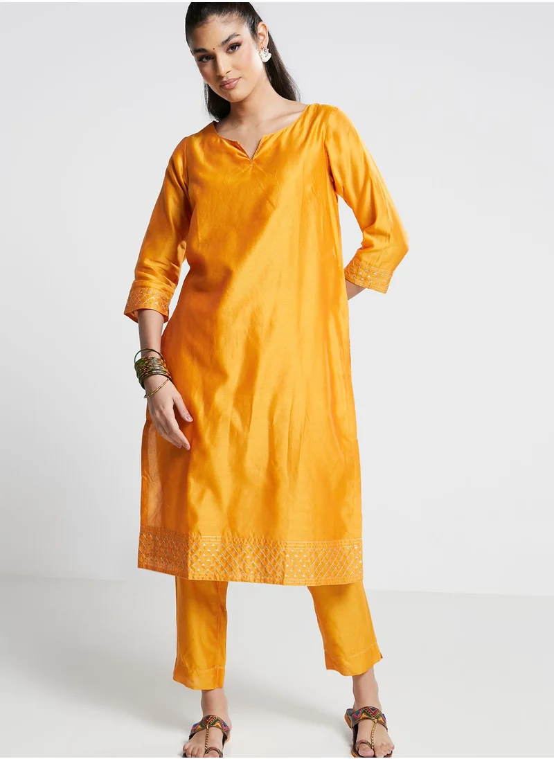 Fabindia Notched Neck Long Kurti Set