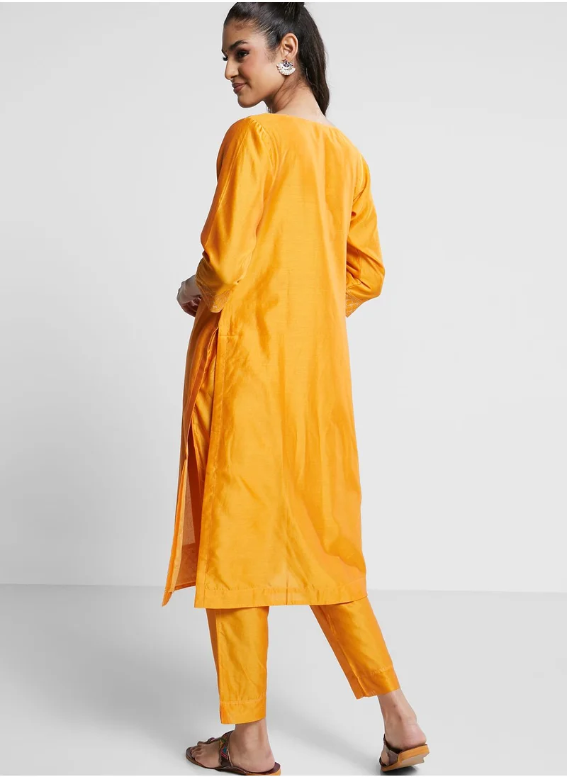 Fabindia Notched Neck Long Kurti Set